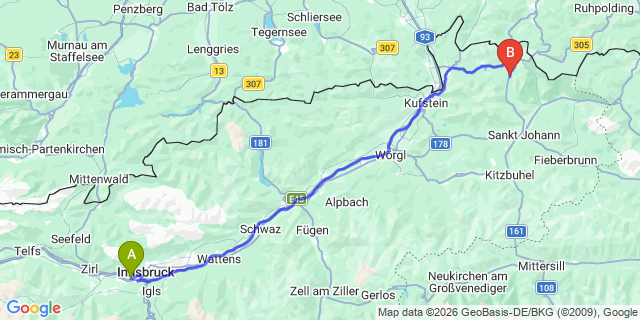 Map: Innsbruck Airport (INN) to Schwendt