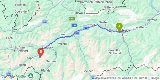Map: Innsbruck Airport (INN) to See Paznaun