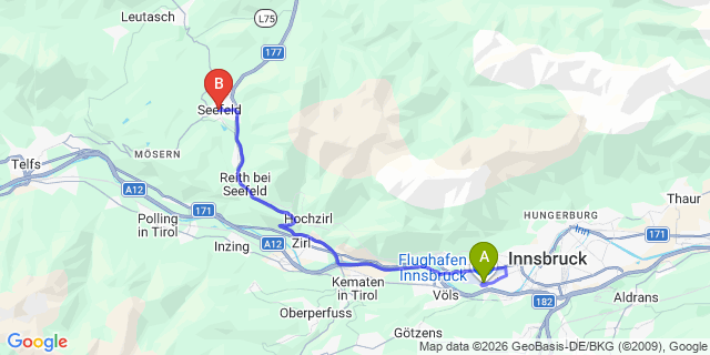 Map: Innsbruck Airport (INN) to Seefeld