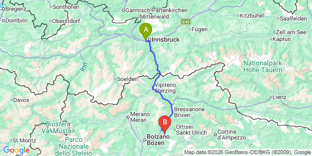 Map: Innsbruck Airport (INN) to Siusi