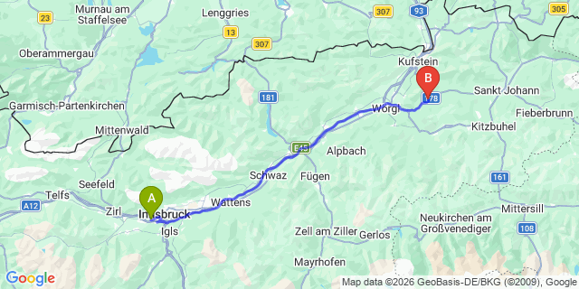 Map: Innsbruck Airport (INN) to Soll