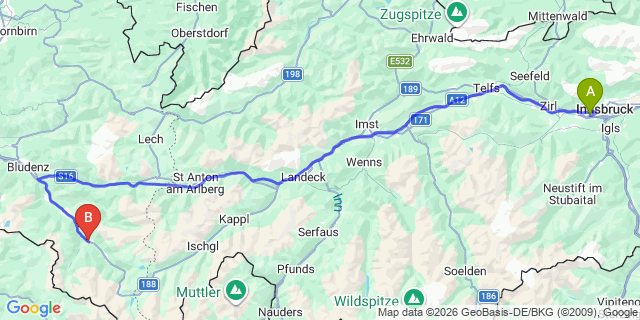 Map: Innsbruck Airport (INN) to St. Gallenkirch