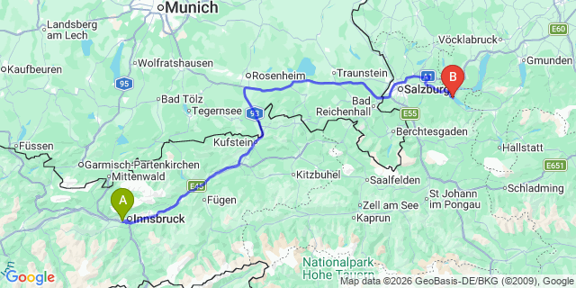Map: Innsbruck Airport (INN) to St. Gilgen