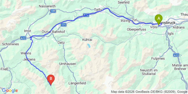 Map: Innsbruck Airport (INN) to St. Leonhard