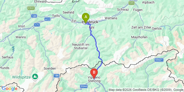 Map: Innsbruck Airport (INN) to Sterzing