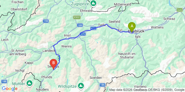 Map: Innsbruck Airport (INN) to Tosens