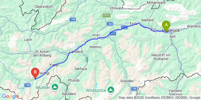 Map: Innsbruck Airport (INN) to Tschaffein