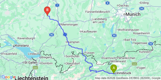 Map: Innsbruck Airport (INN) to Tschagguns