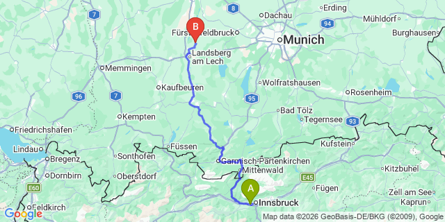 Map: Innsbruck Airport (INN) to Tumpen
