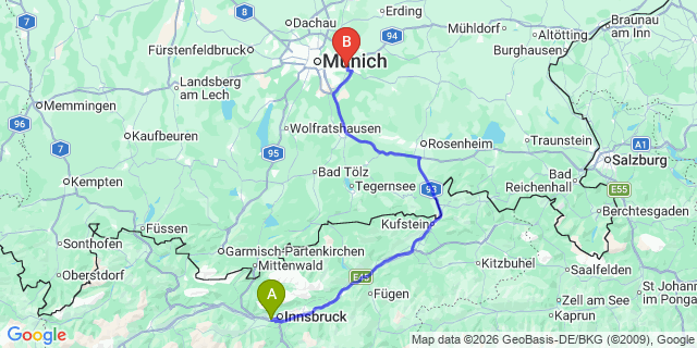 Map: Innsbruck Airport (INN) to Tux
