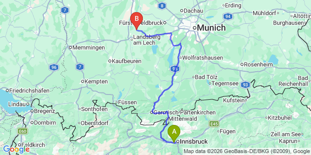Map: Innsbruck Airport (INN) to Umhausen