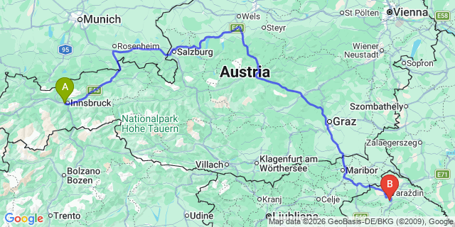Map: Innsbruck Airport (INN) to Vienna city (all areas)