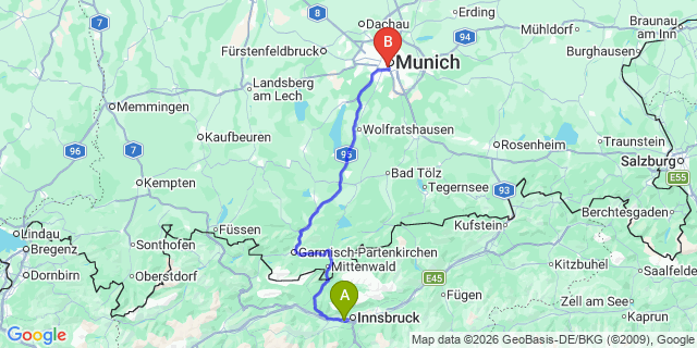 Map: Innsbruck Airport (INN) to Volders