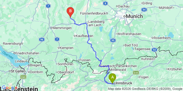 Map: Innsbruck Airport (INN) to Vorderhornbach