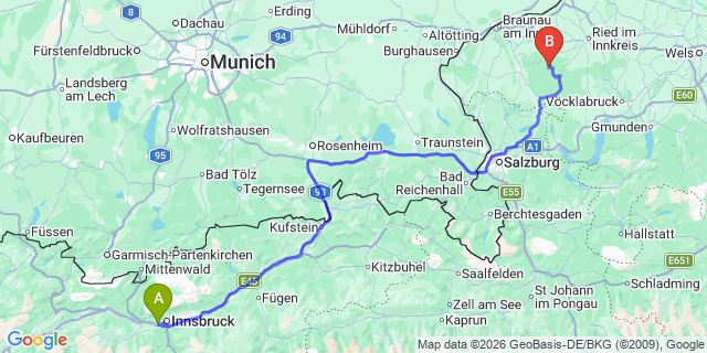Map: Innsbruck Airport (INN) to Wagrain