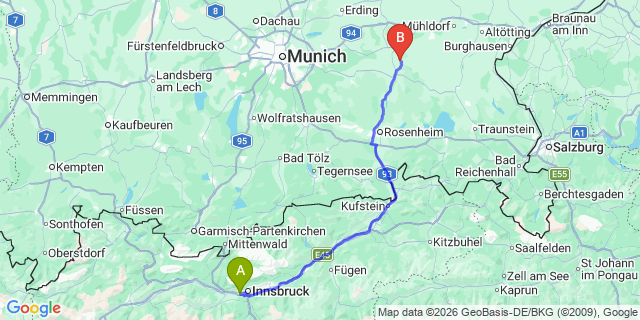 Map: Innsbruck Airport (INN) to Wald im Pinzgau