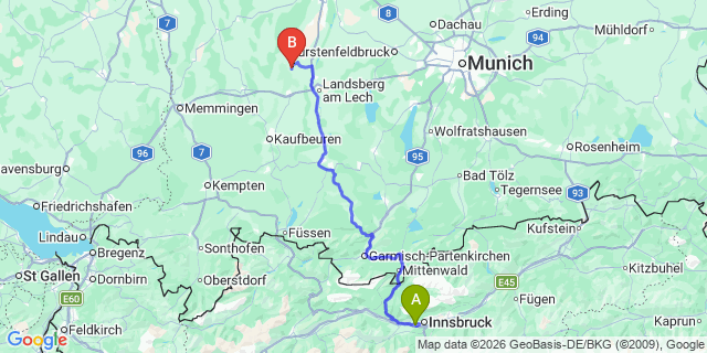 Map: Innsbruck Airport (INN) to Wenns