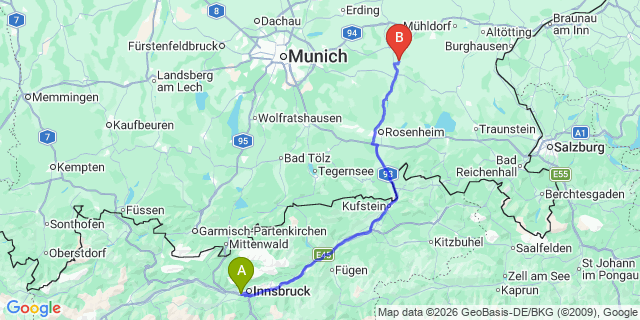 Map: Innsbruck Airport (INN) to Westendorf