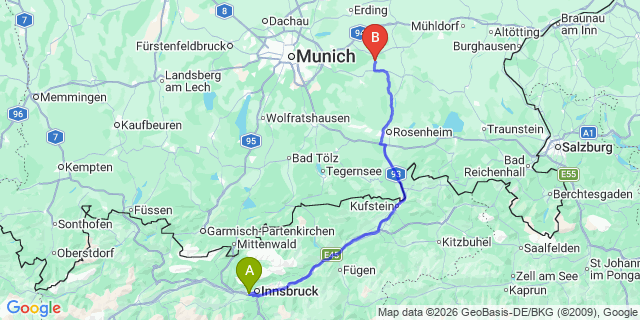 Map: Innsbruck Airport (INN) to Wildschonau