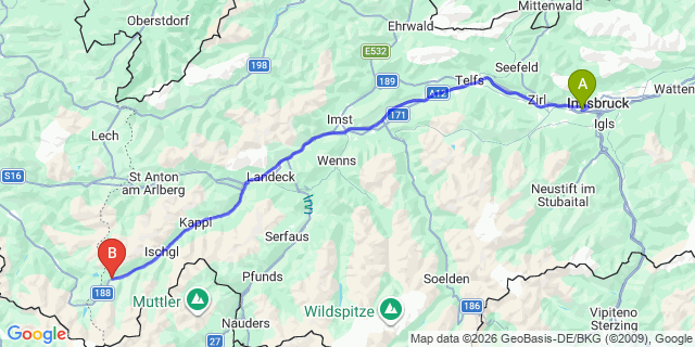 Map: Innsbruck Airport (INN) to Wirl