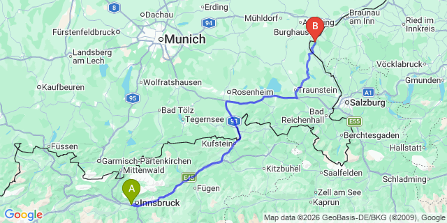 Map: Innsbruck Airport (INN) to Zell am See