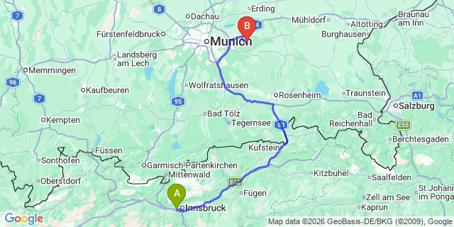 Map: Innsbruck Airport (INN) to Zell am Ziller