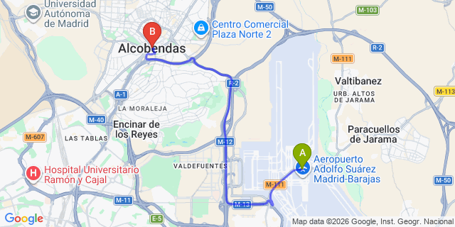 Map: Madrid Airport (MAD) to Alcobendas