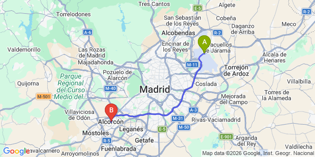 Map: Madrid Airport (MAD) to Alcorcon