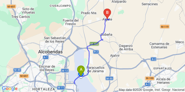 Map: Madrid Airport (MAD) to Algete