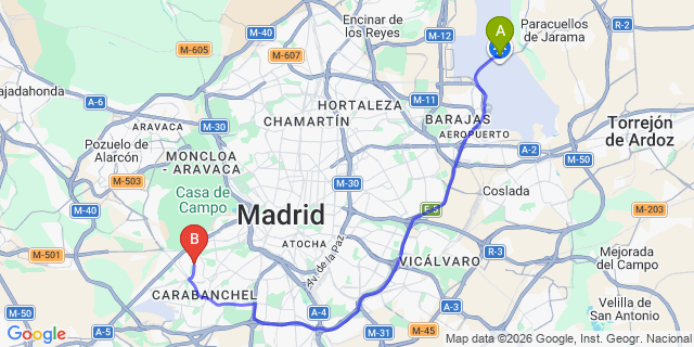 Map: Madrid Airport (MAD) to Aluche