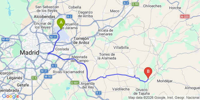 Map: Madrid Airport (MAD) to Ambite