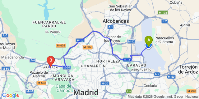 Map: Madrid Airport (MAD) to Aravaca