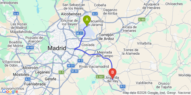 Map: Madrid Airport (MAD) to Arganda del Rey