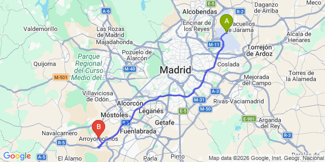 Map: Madrid Airport (MAD) to Arroyomolinos