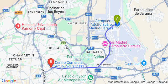Map: Madrid Airport (MAD) to Arturo Soria