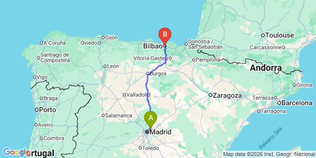 Map: Madrid Airport (MAD) to Begoña