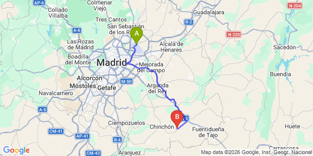 Map: Madrid Airport (MAD) to Belmonte del Tajo