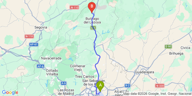 Map: Madrid Airport (MAD) to Braojos