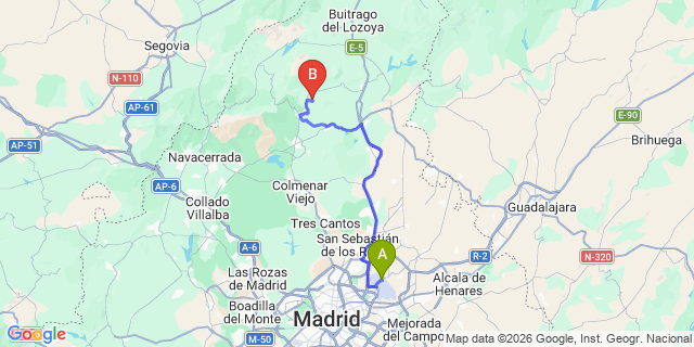 Map: Madrid Airport (MAD) to Bustarviejo