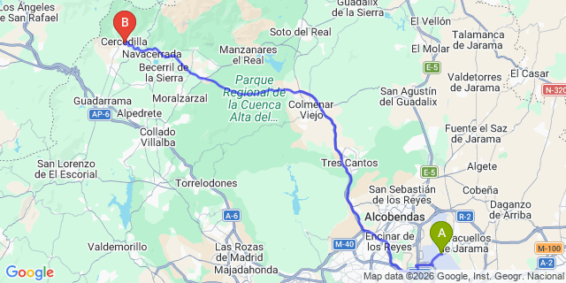Map: Madrid Airport (MAD) to Cercedilla