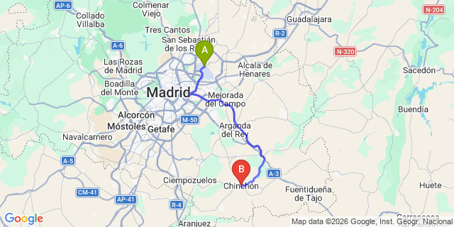 Map: Madrid Airport (MAD) to Chinchon