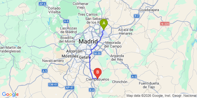 Map: Madrid Airport (MAD) to Ciempozuelos