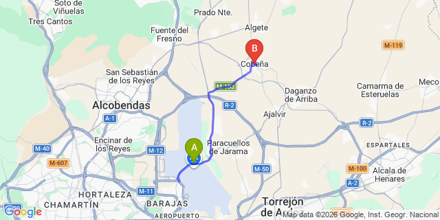 Map: Madrid Airport (MAD) to Cobena
