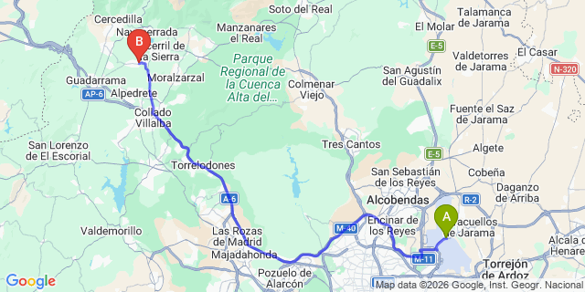 Map: Madrid Airport (MAD) to Collado Mediano