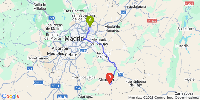 Map: Madrid Airport (MAD) to Colmenar de oreja