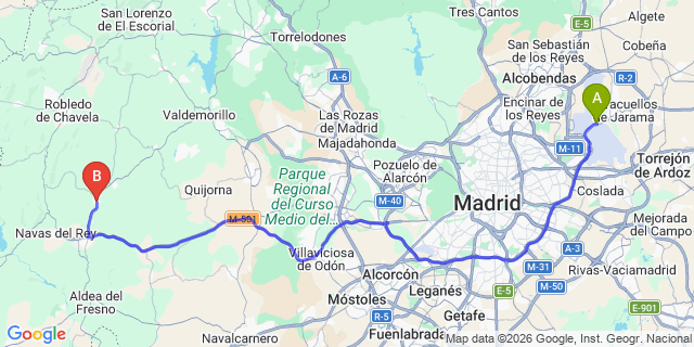 Map: Madrid Airport (MAD) to Colmenar del Arroyo