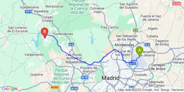 Map: Madrid Airport (MAD) to Colmenarejo