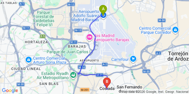 Map: Madrid Airport (MAD) to Coslada