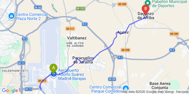 Map: Madrid Airport (MAD) to Daganzo de Arriba