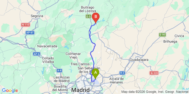 Map: Madrid Airport (MAD) to El Berrueco